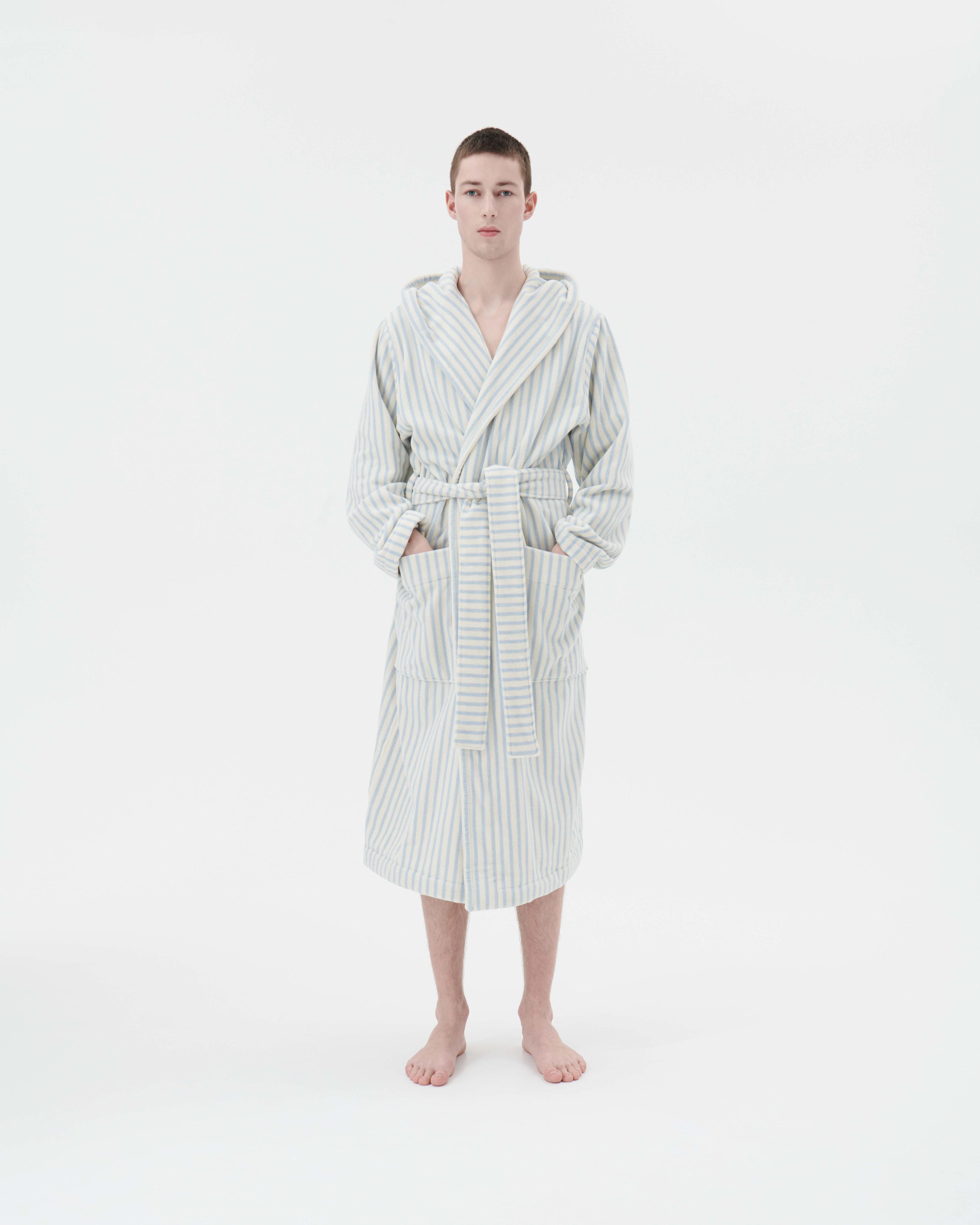 Soft Blue Stripes hooded bathrobe