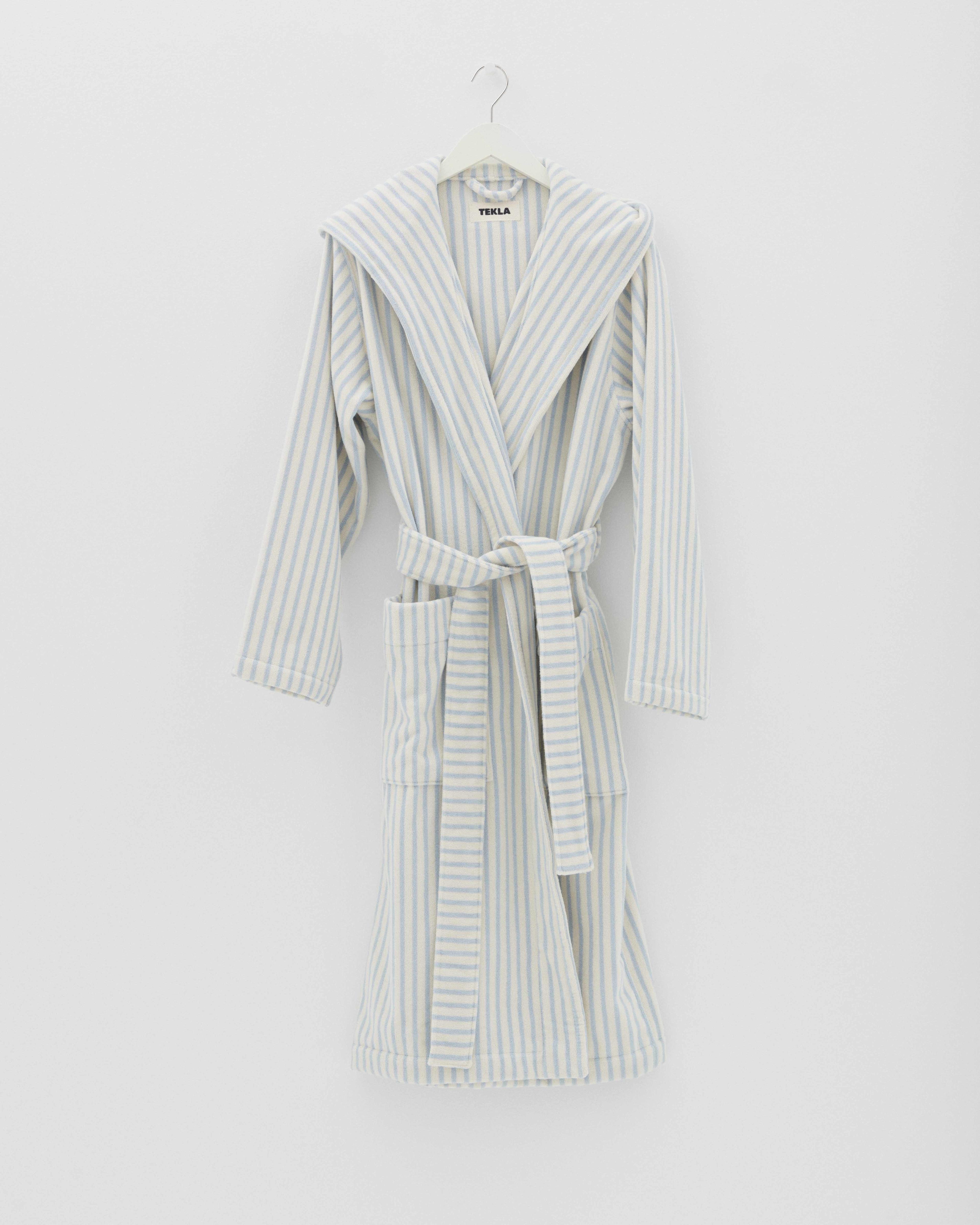 Soft Blue Stripes hooded bathrobe