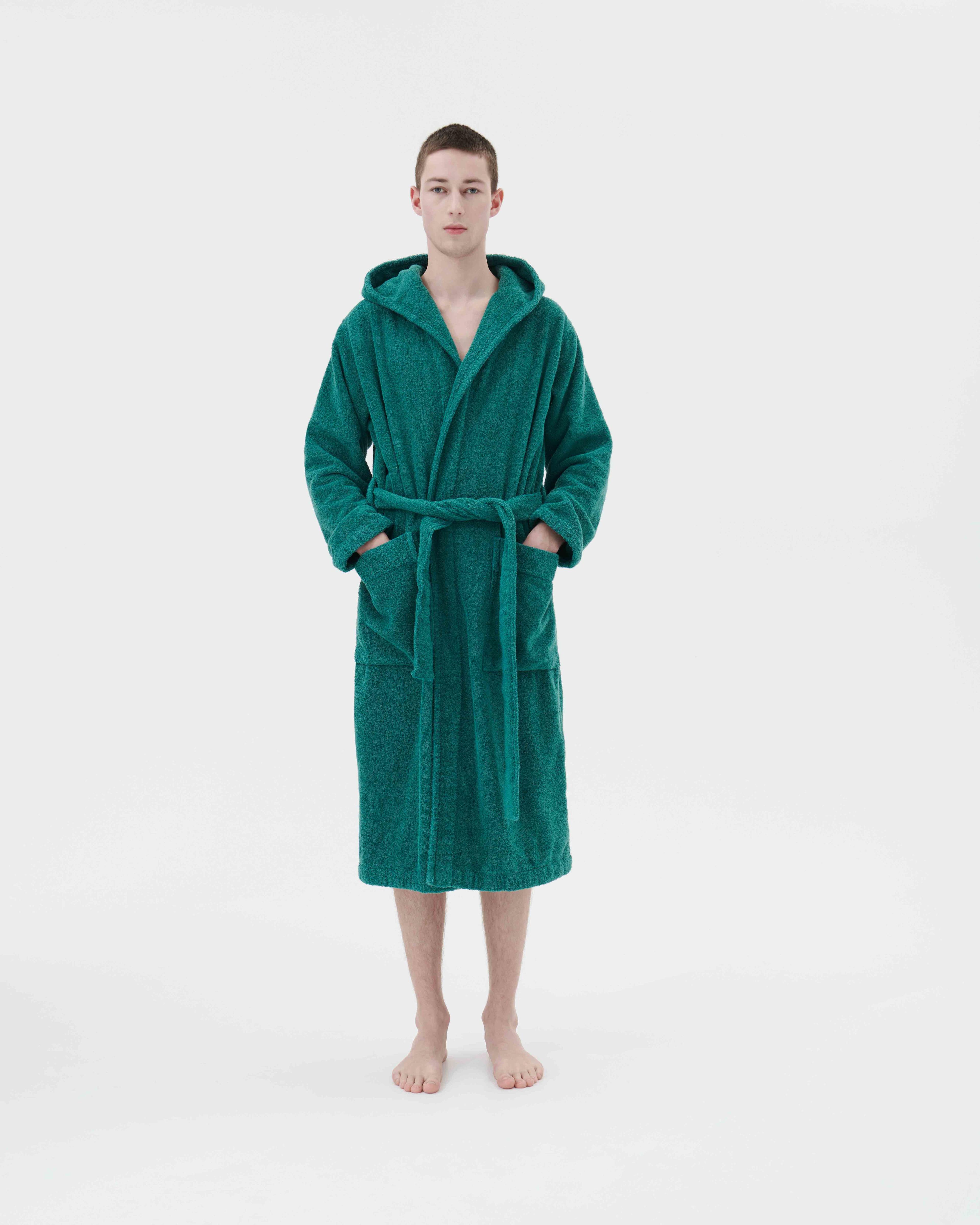 Teal Green hooded bathrobe