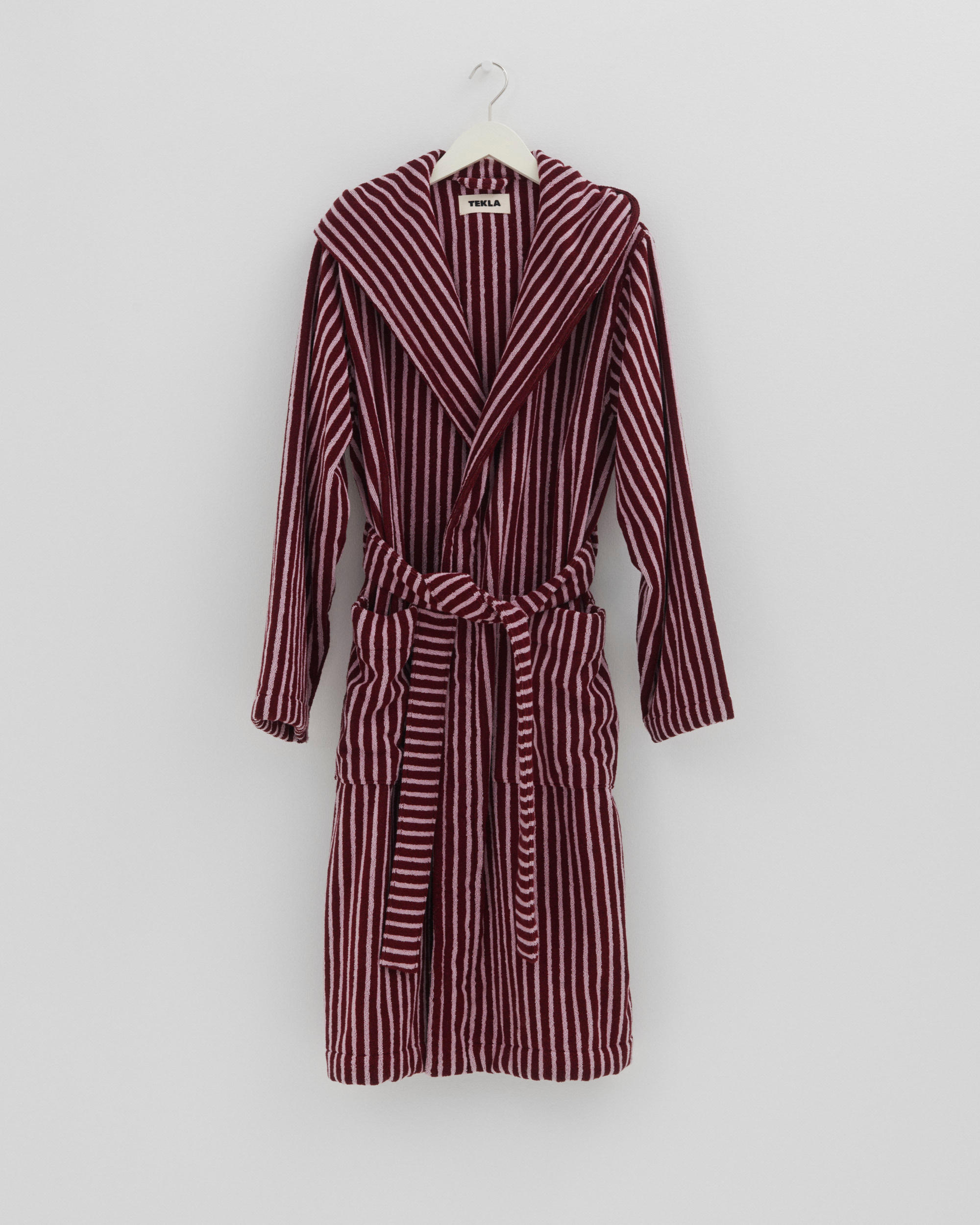 Hooded bathrobe – striped – Red and Rose