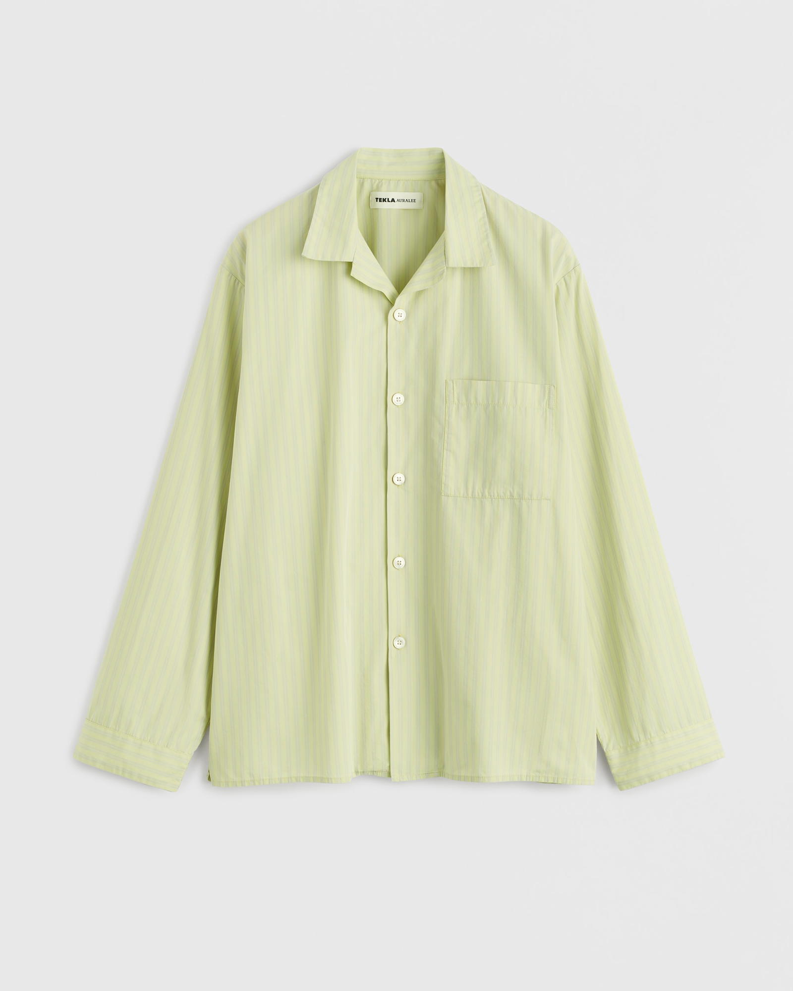 tekla-auralee poplin shirt lightmossstripes flat 1