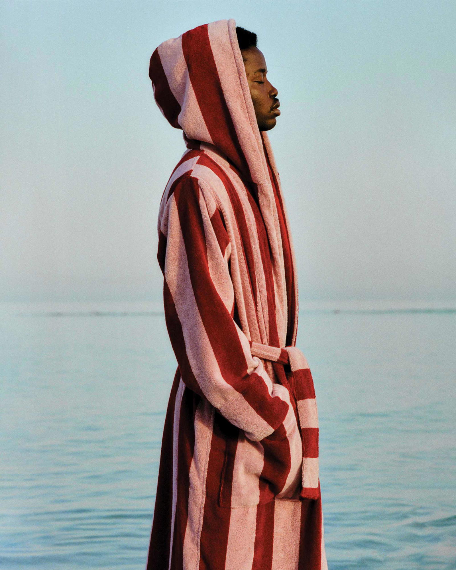 Red Blockstripes hooded bathrobe