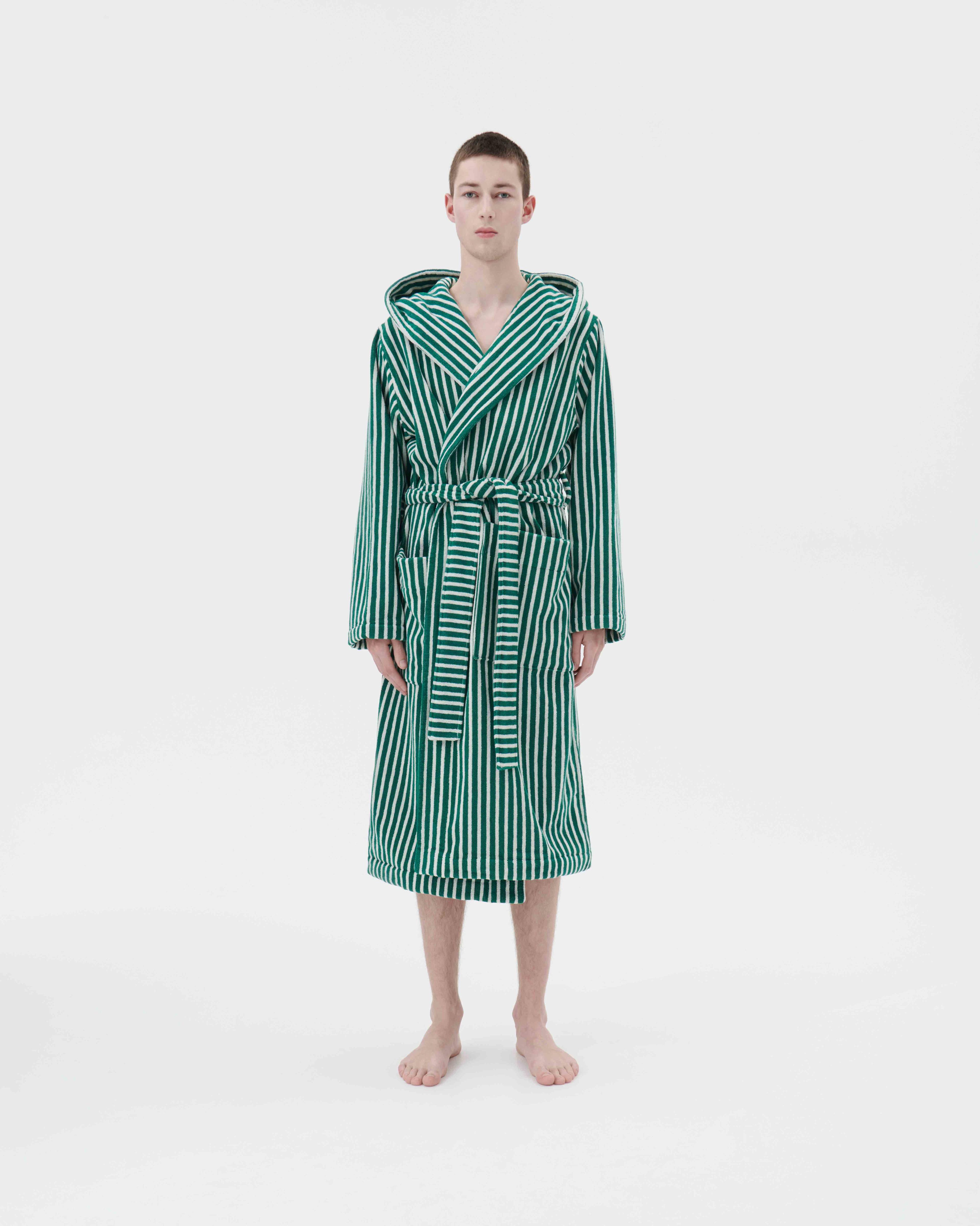 Teal Green Stripes hooded bathrobe