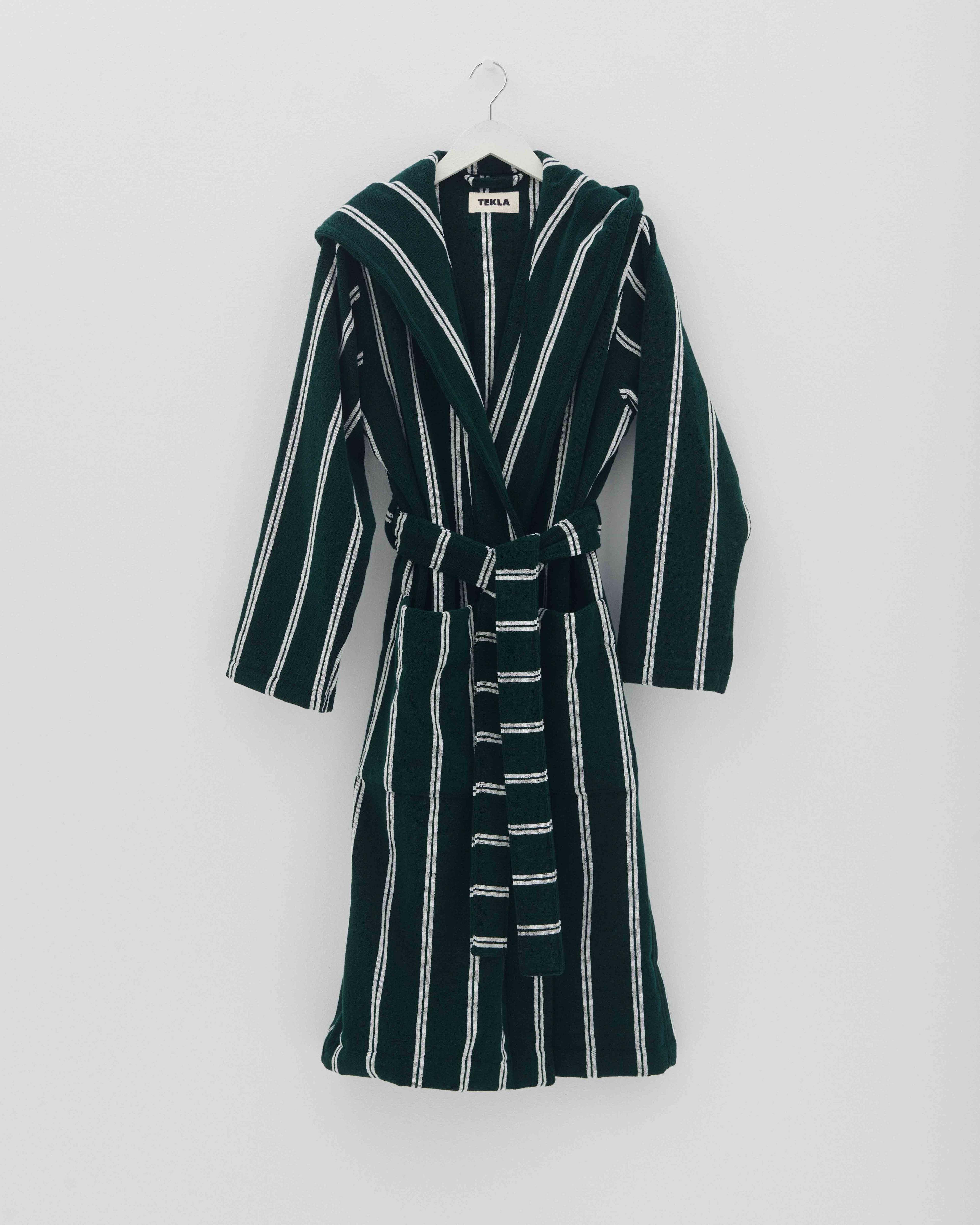 Hooded Bathrobe - Striped - Forest Green Stripes