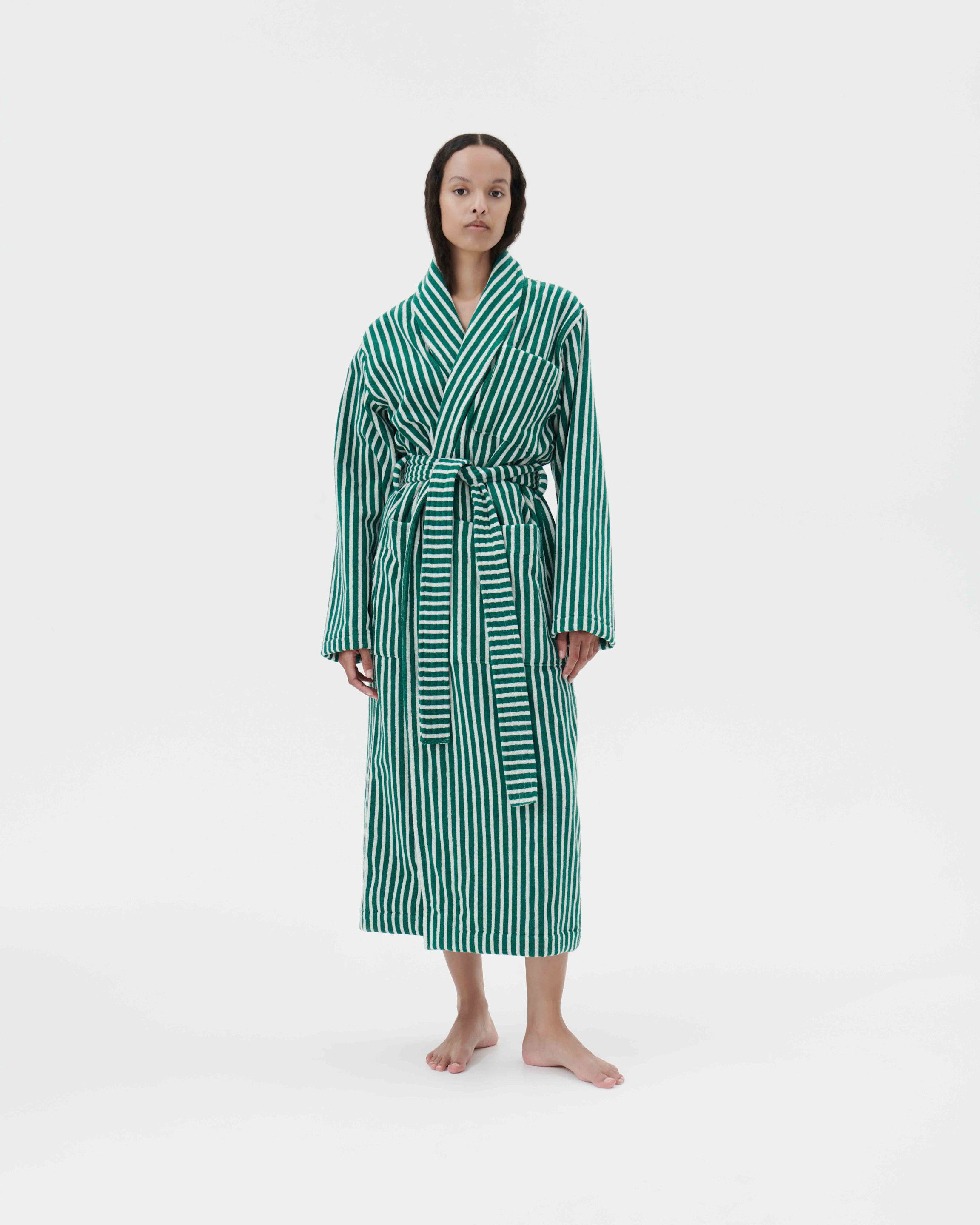 Classic Bathrobe - Striped - Teal Green Stripes