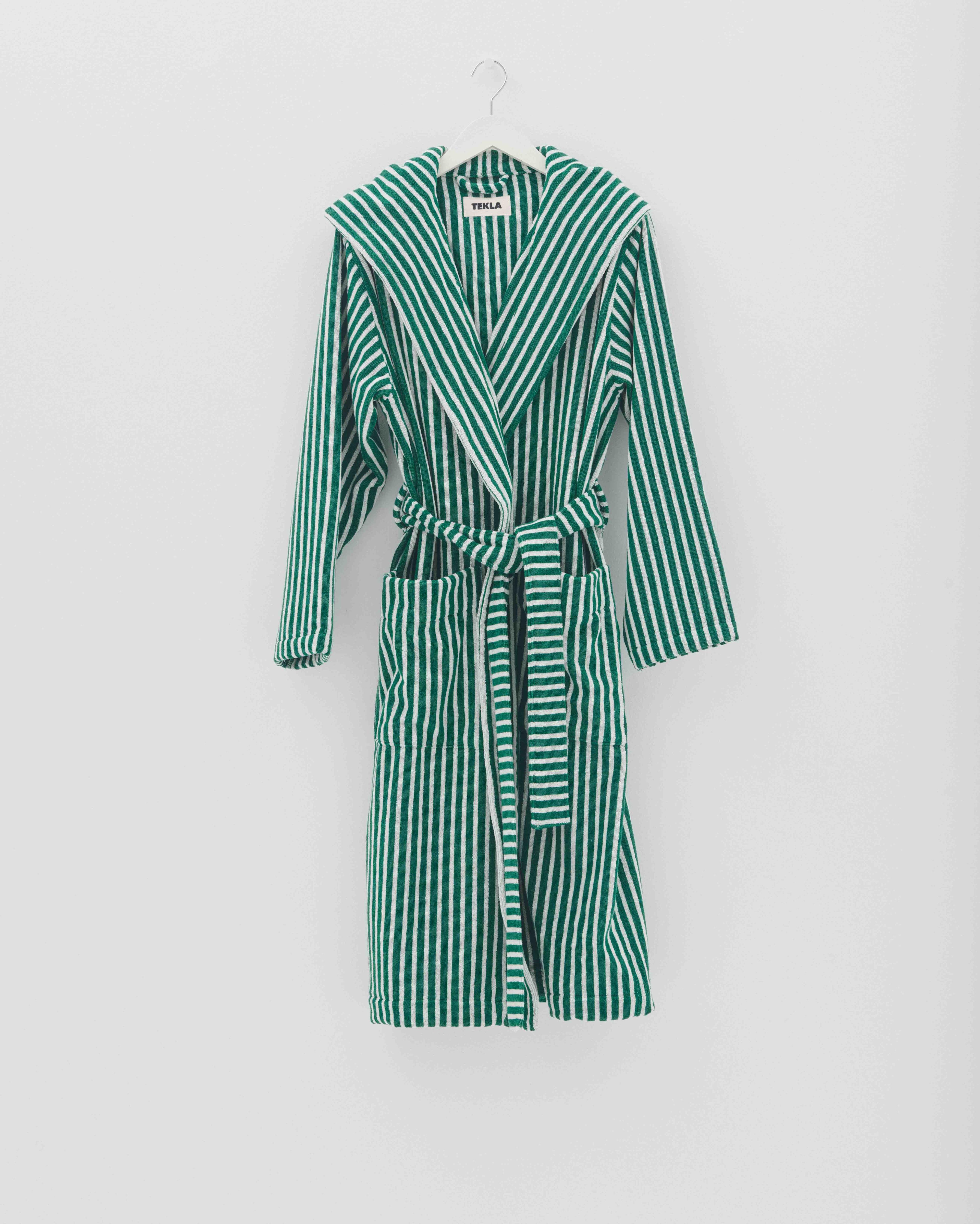 Hooded Bathrobe - Striped - Teal Green Stripes