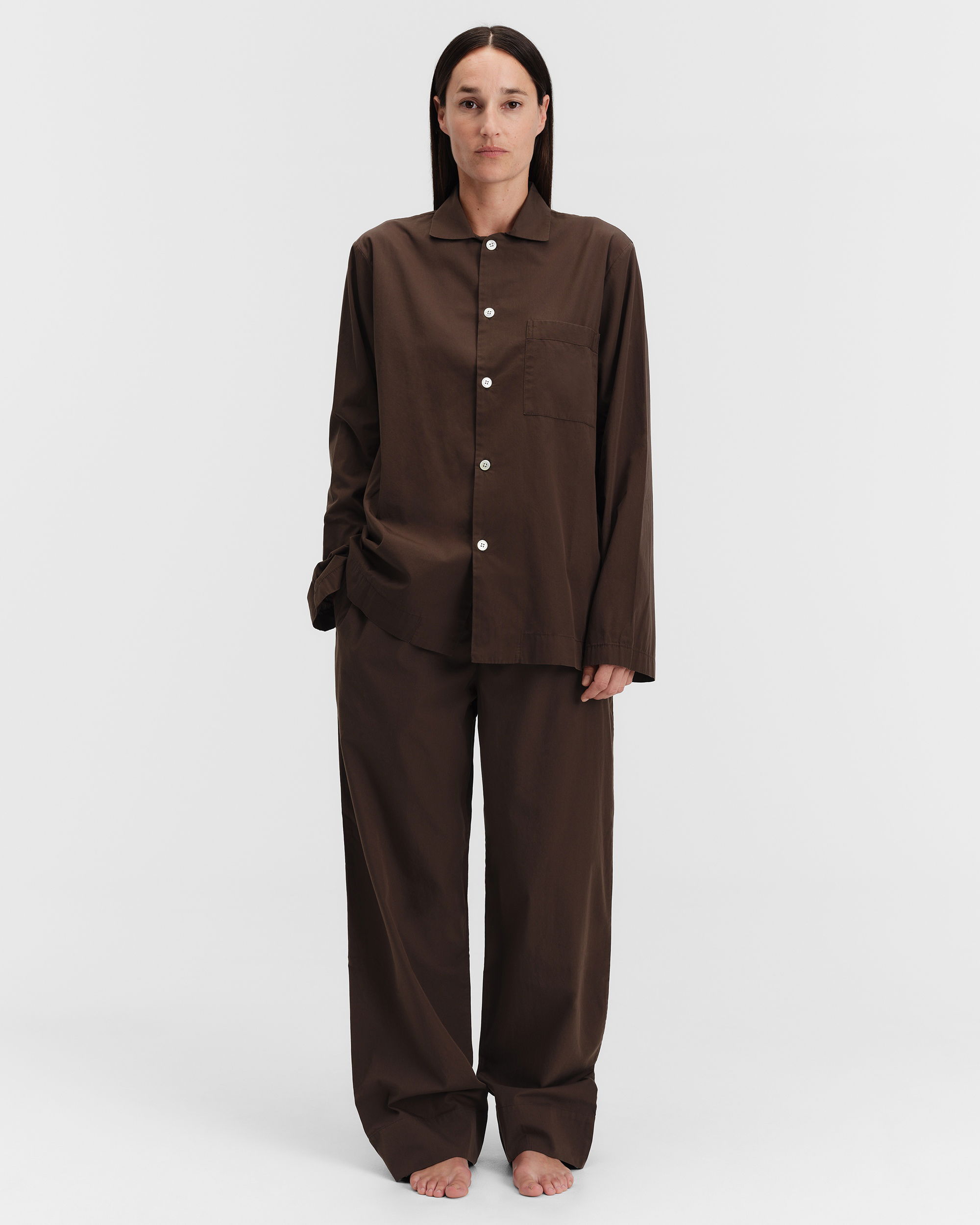 Poplin pyjamas – pants – Coffee | Tekla Fabrics