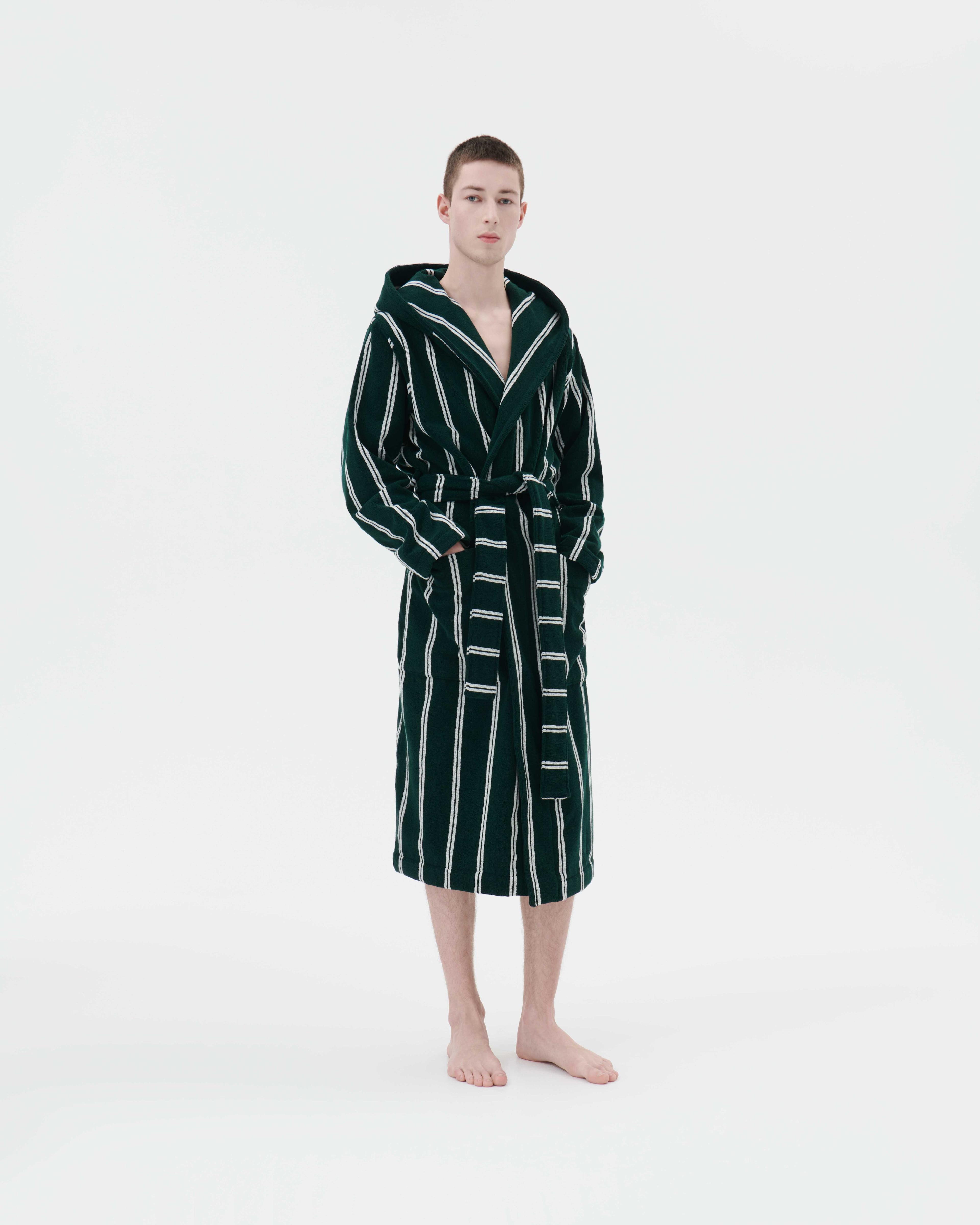 Forest Green Stripes hooded bathrobe