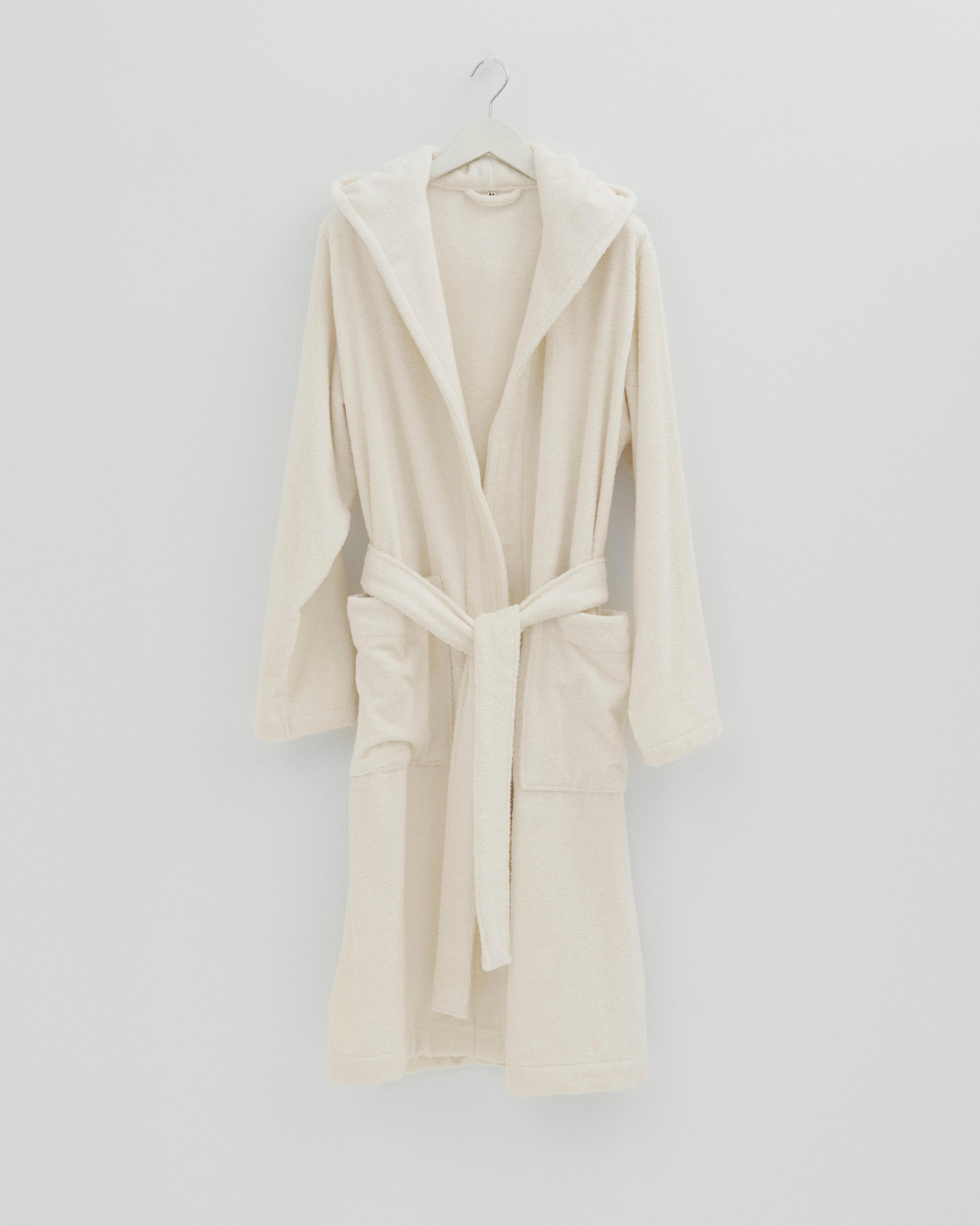 Hooded bathrobe – solid – Ivory