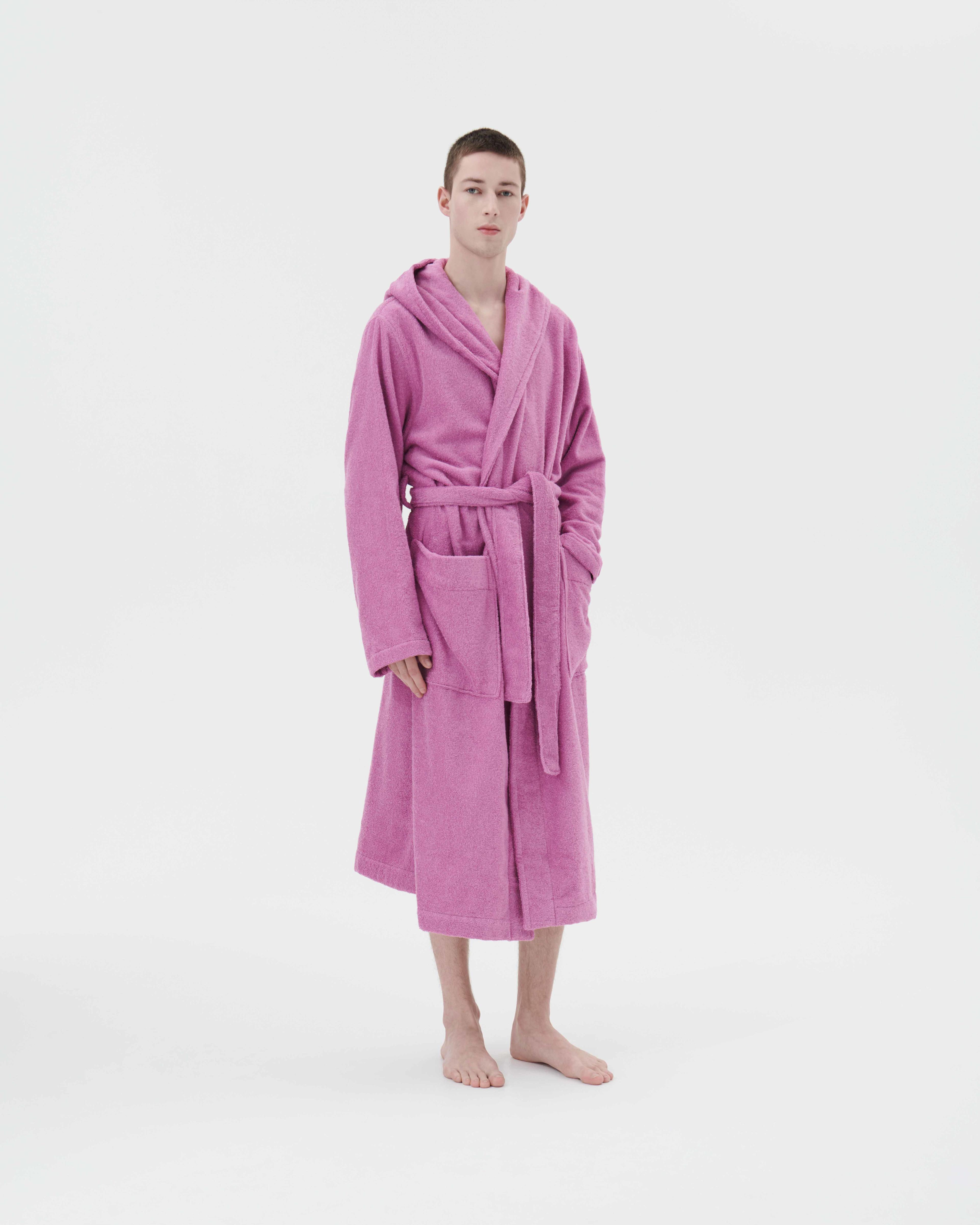 Magenta hooded bathrobe